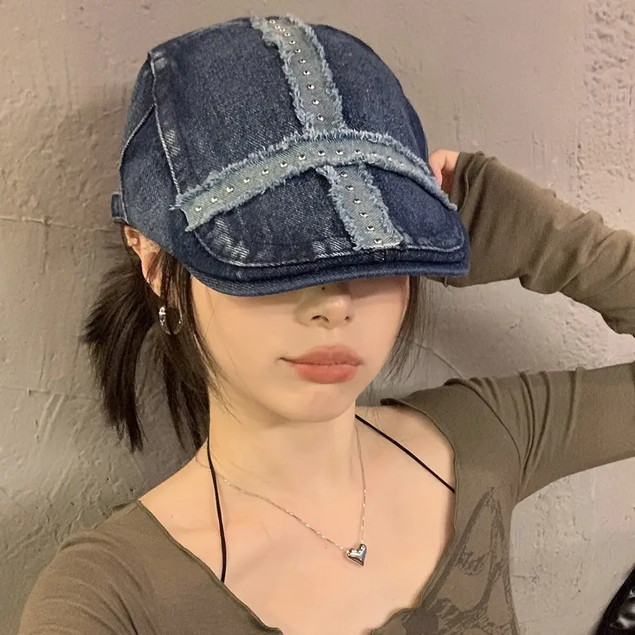 Women Denim Patch Hat Spring Summer Retro Niche - Image 5