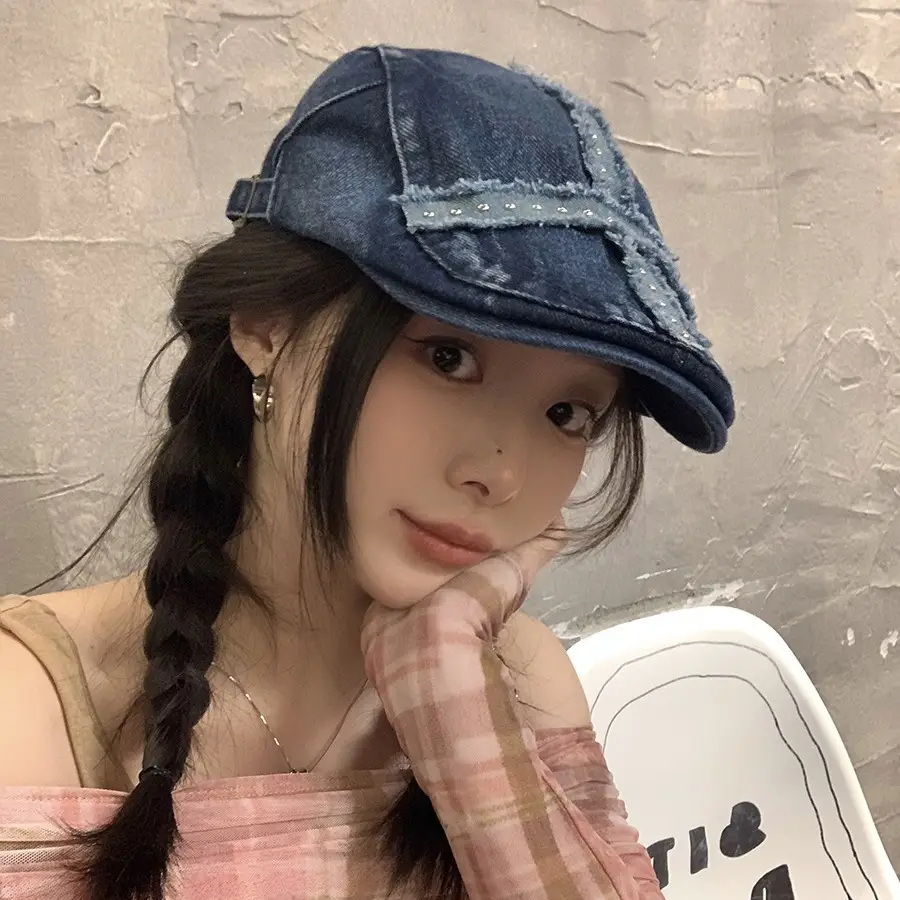 Women Denim Patch Hat Spring Summer Retro Niche - Image 6