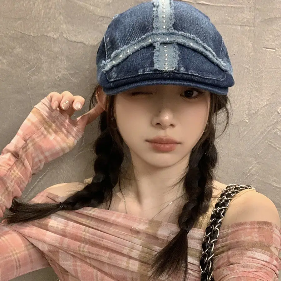 Women Denim Patch Hat Spring Summer Retro Niche - Image 7