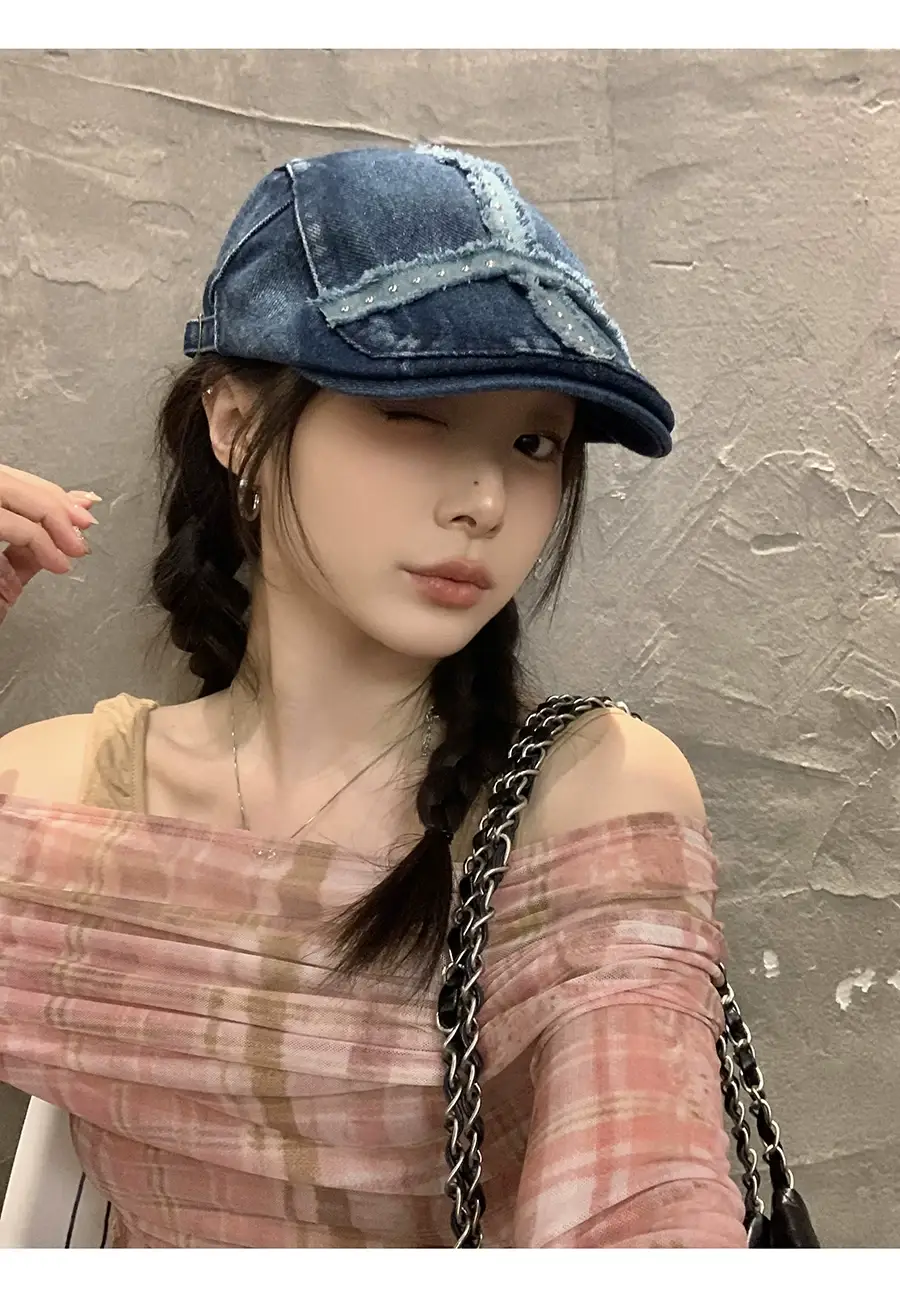 Women Denim Patch Hat Spring Summer Retro Niche — feature 12
