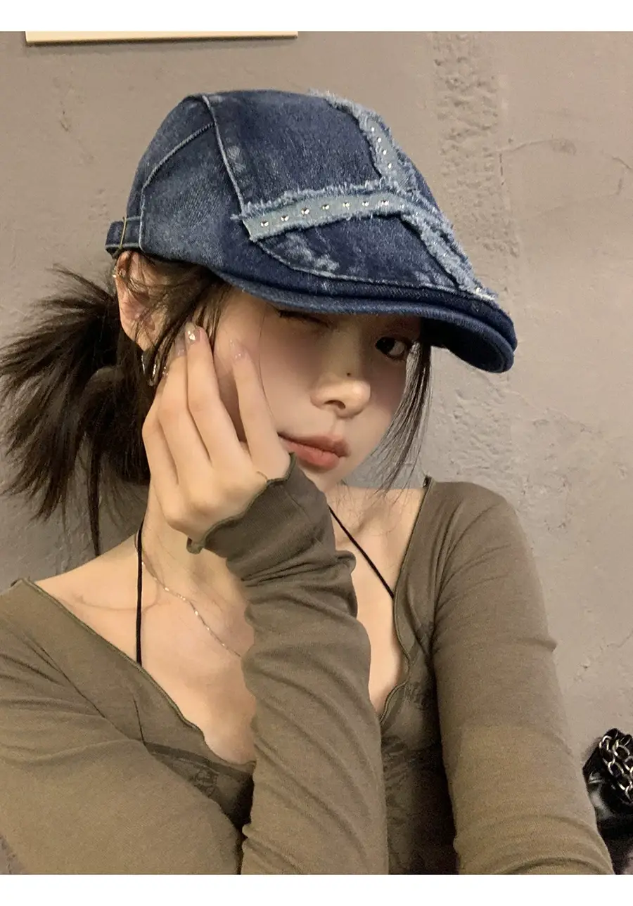Women Denim Patch Hat Spring Summer Retro Niche — feature 2