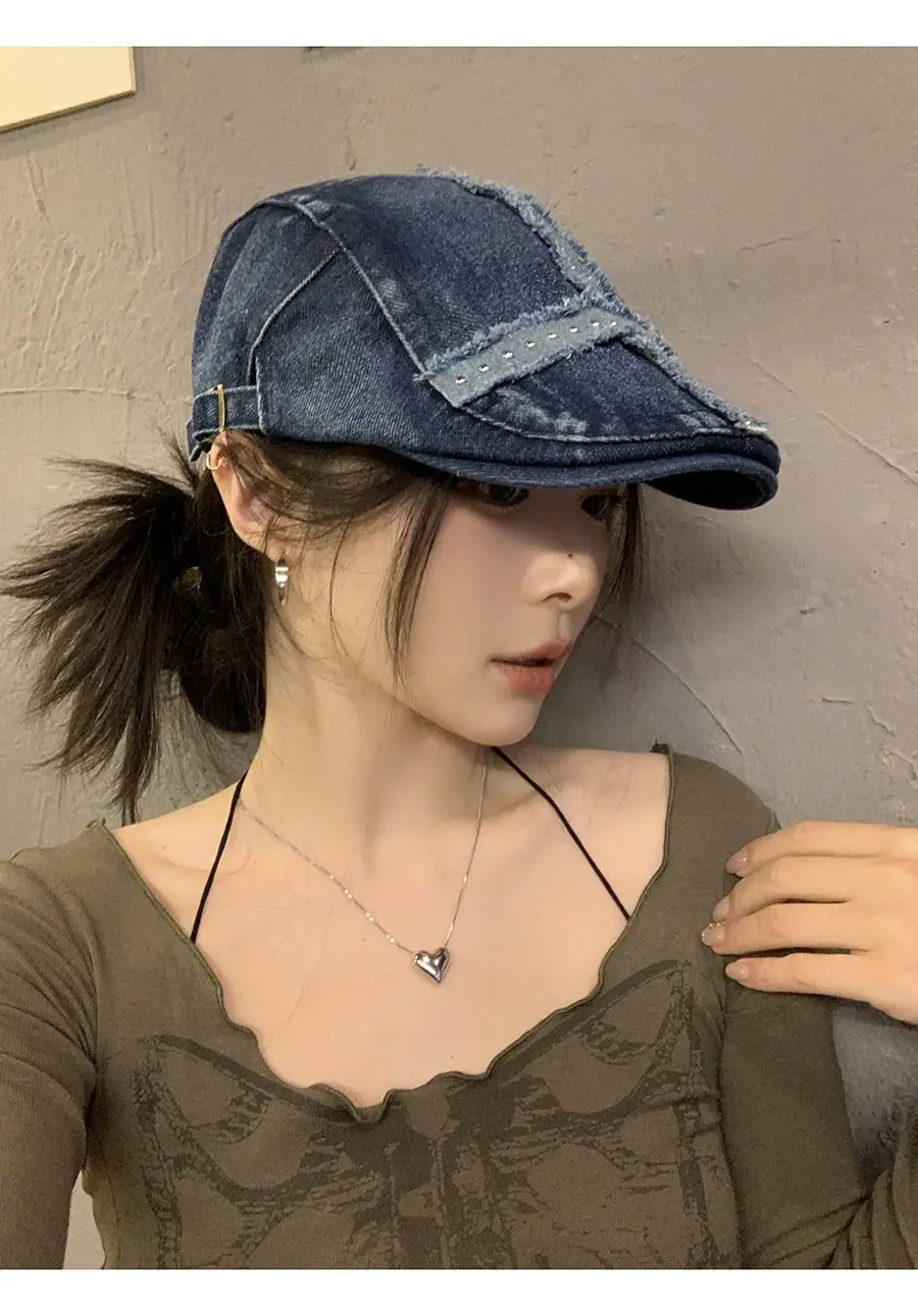 Women Denim Patch Hat Spring Summer Retro Niche — feature 3