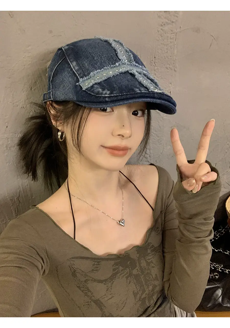 Women Denim Patch Hat Spring Summer Retro Niche — feature 5