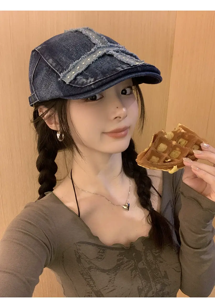 Women Denim Patch Hat Spring Summer Retro Niche — feature 7