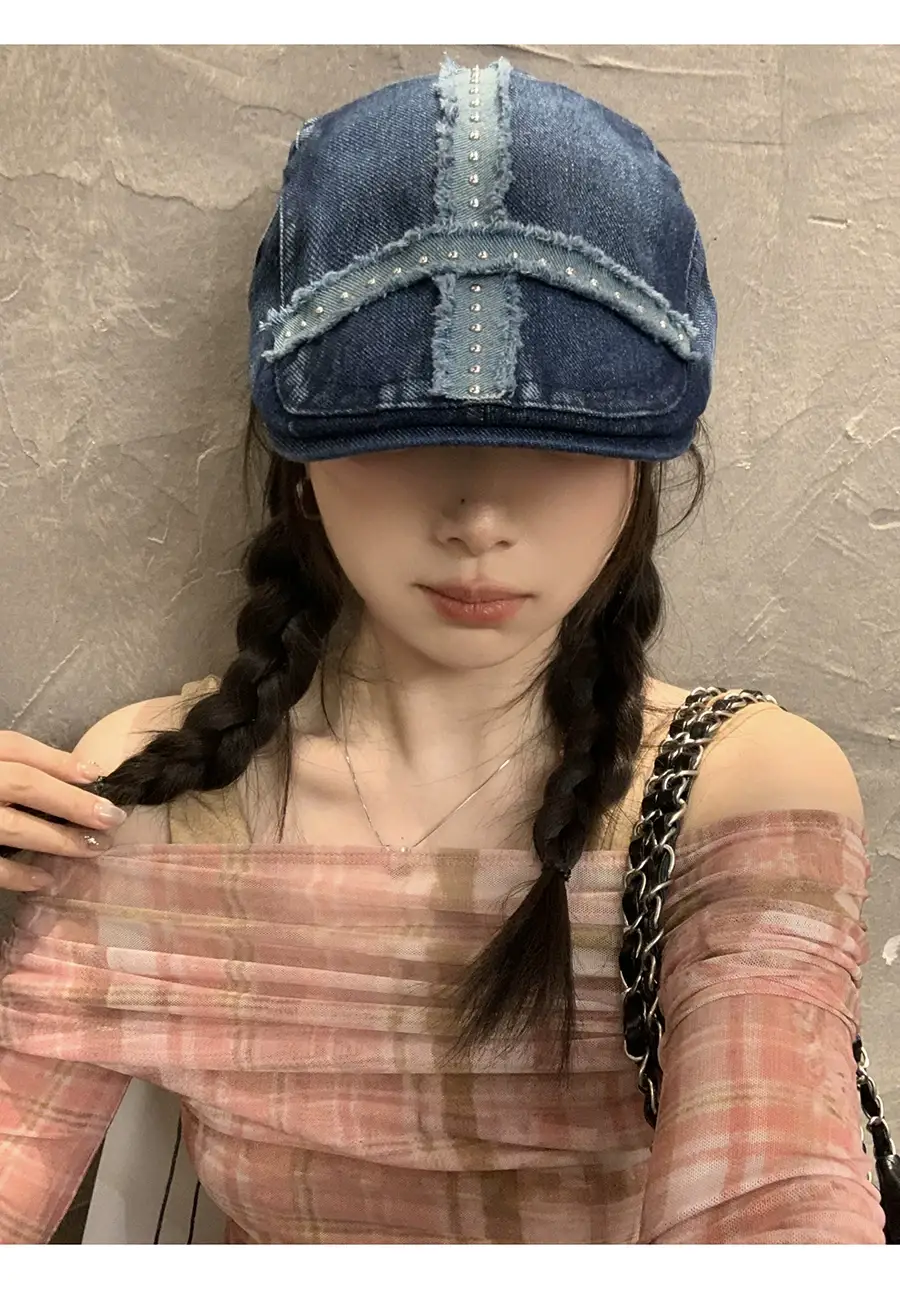 Women Denim Patch Hat Spring Summer Retro Niche — feature 9