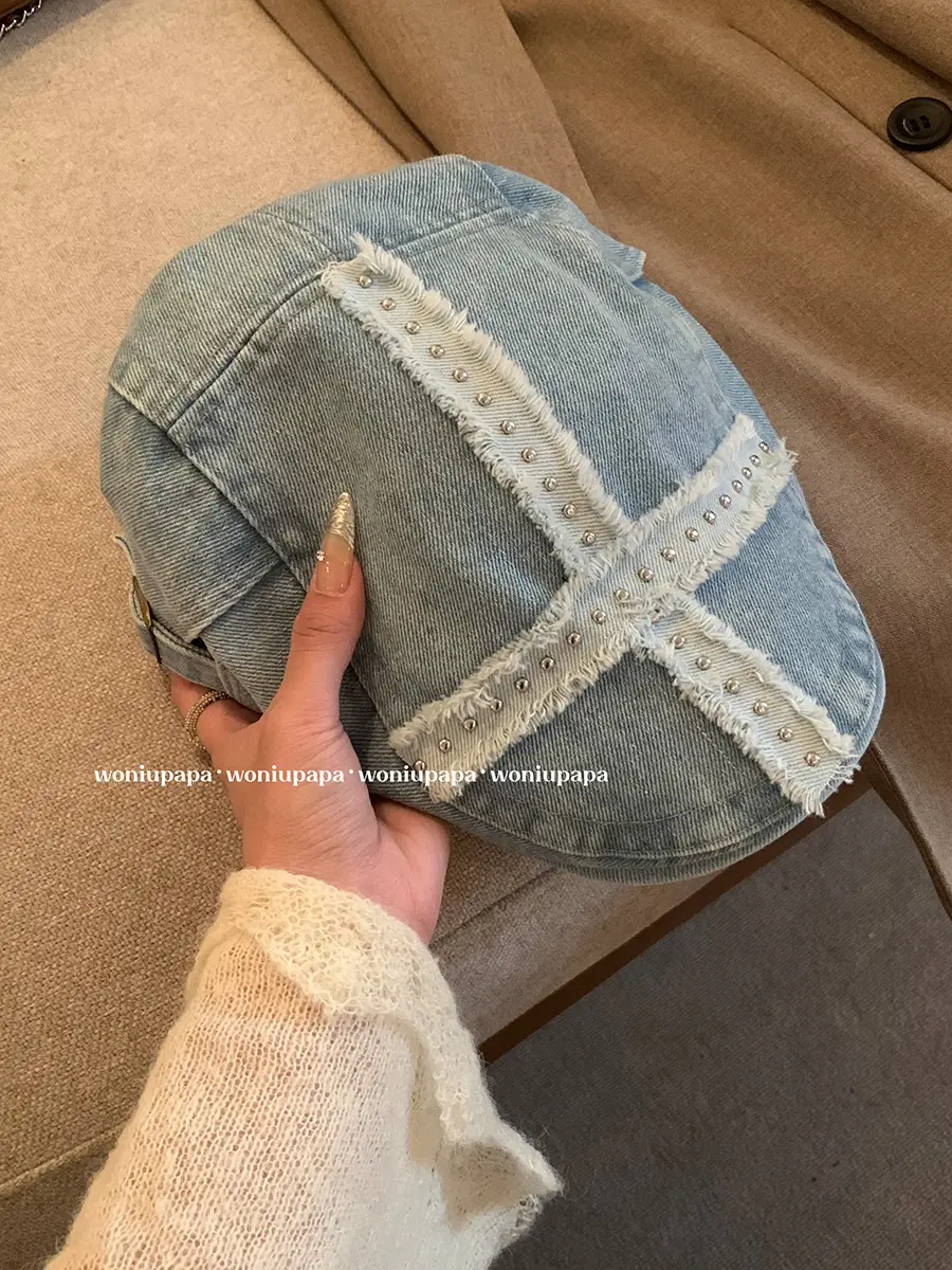 Women Denim Patch Hat Spring Summer Retro Niche - Image 3