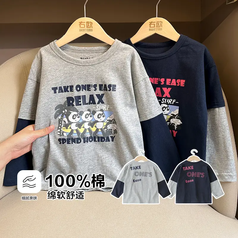 Boys Long Sleeve T-Shirt Grey Navy Spring Autumn - Image 2