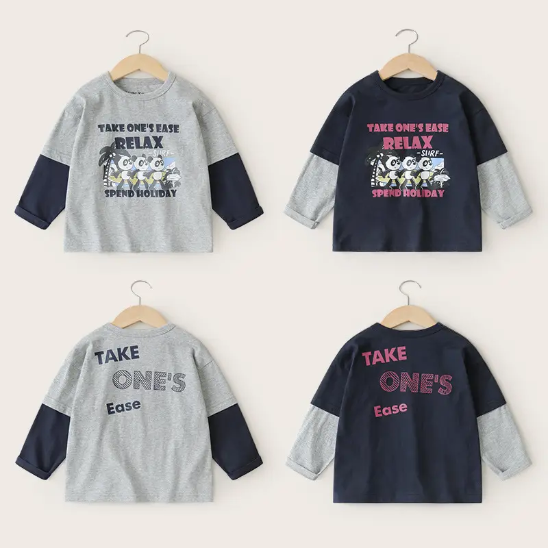Boys Long Sleeve T-Shirt Grey Navy Spring Autumn - Image 3