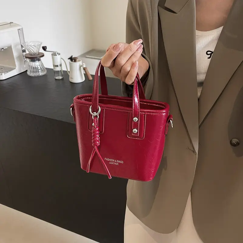 Red Nylon Bucket Bag for Women 2024 Summer - Image 5