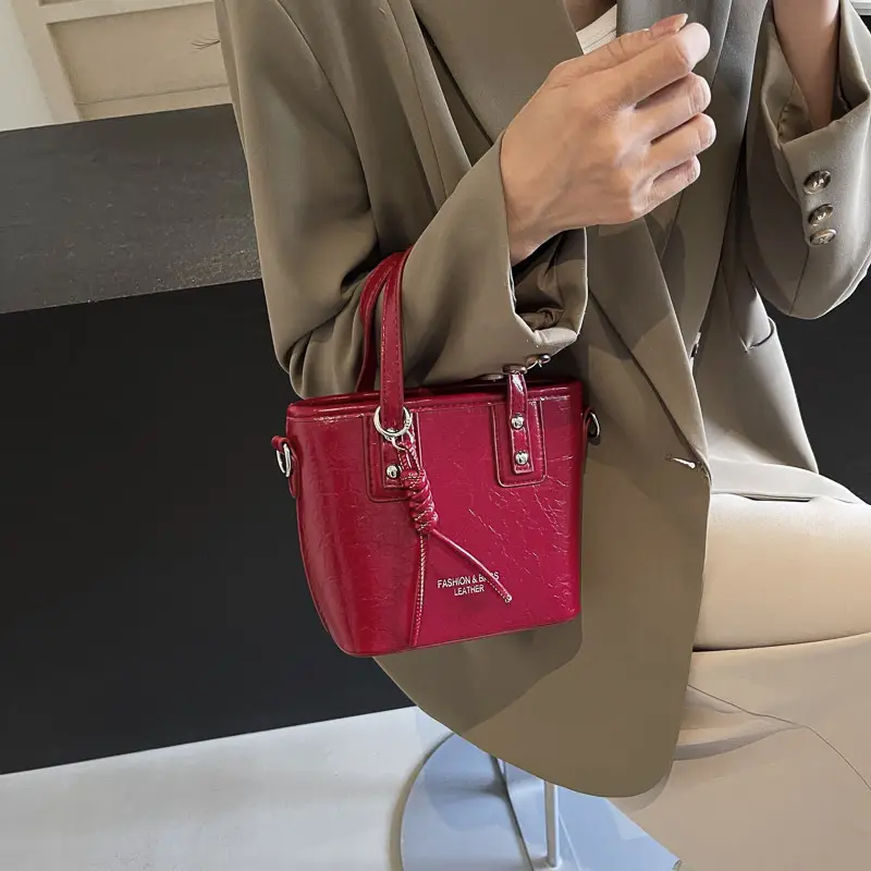 Red Nylon Bucket Bag for Women 2024 Summer - Image 6