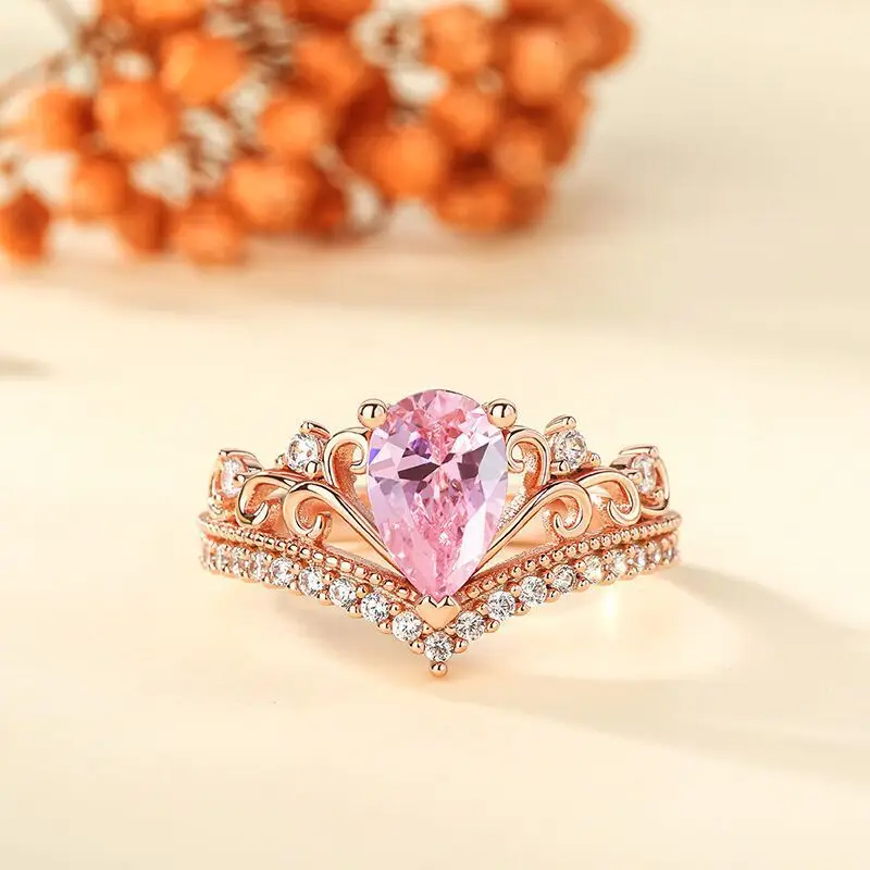 Pink Diamond V-Shape Ring for Girls Gift - Image 5