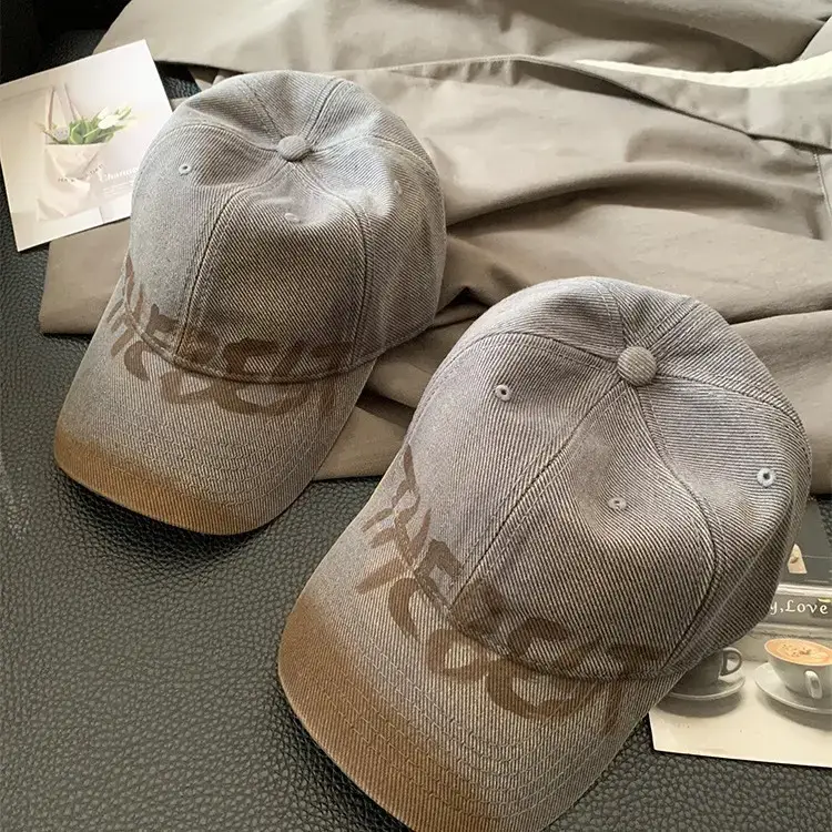 Women's Black Washed Cap with White Letter Embroidery - Image 9