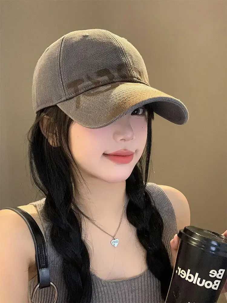 Women's Black Washed Cap with White Letter Embroidery — feature 12
