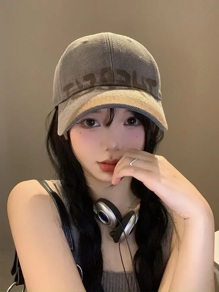 Women's Black Washed Cap with White Letter Embroidery — feature 13