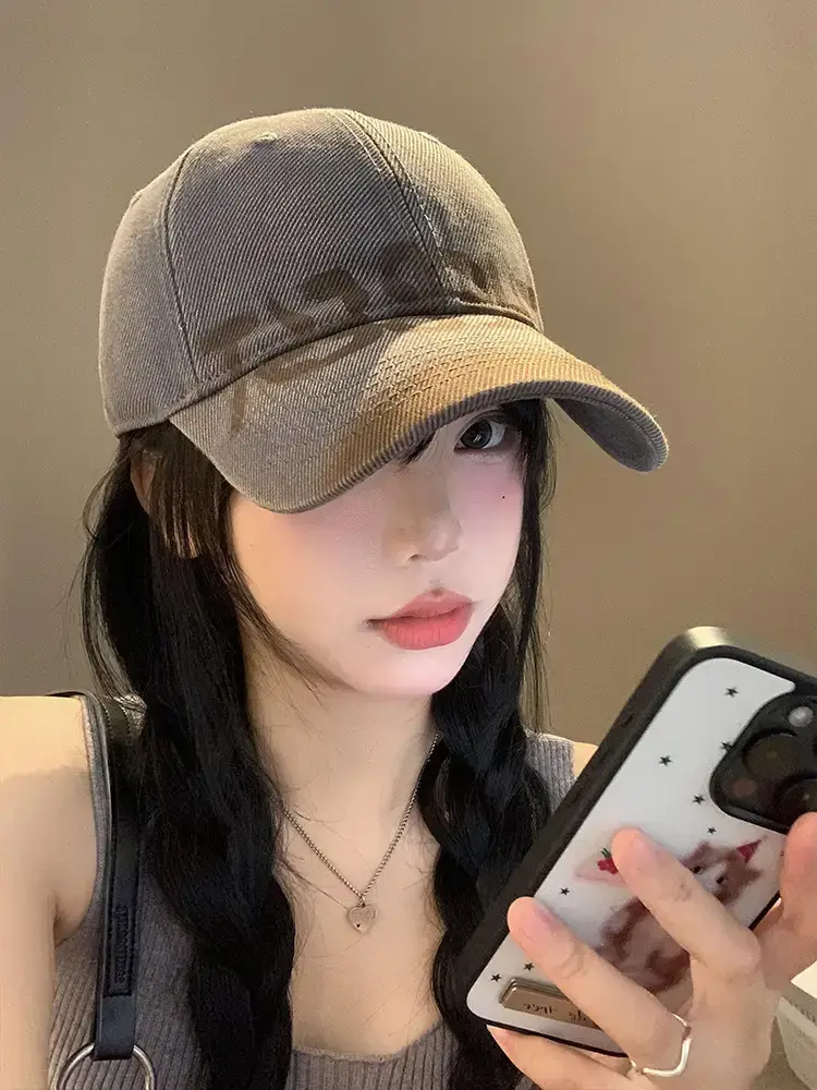 Women's Black Washed Cap with White Letter Embroidery — feature 15