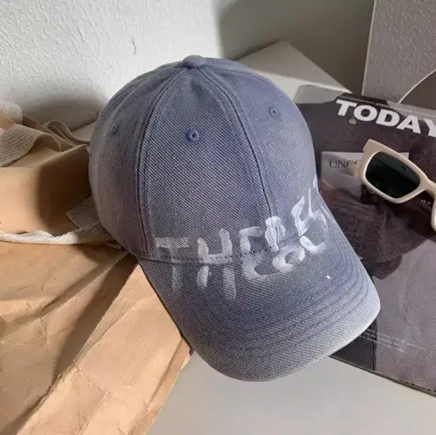 Women's Black Washed Cap with White Letter Embroidery — feature 19