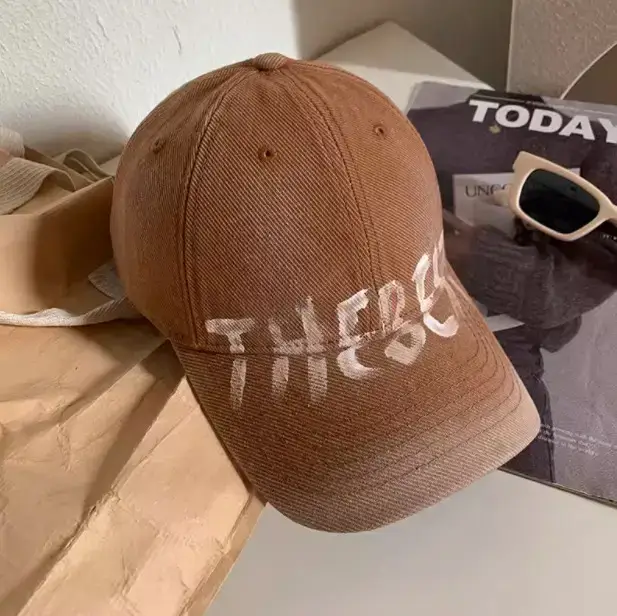 Women's Black Washed Cap with White Letter Embroidery — feature 21