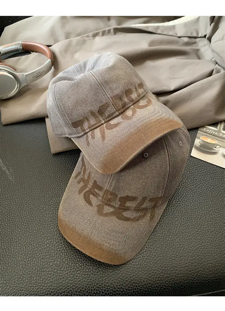 Women's Black Washed Cap with White Letter Embroidery — feature 4