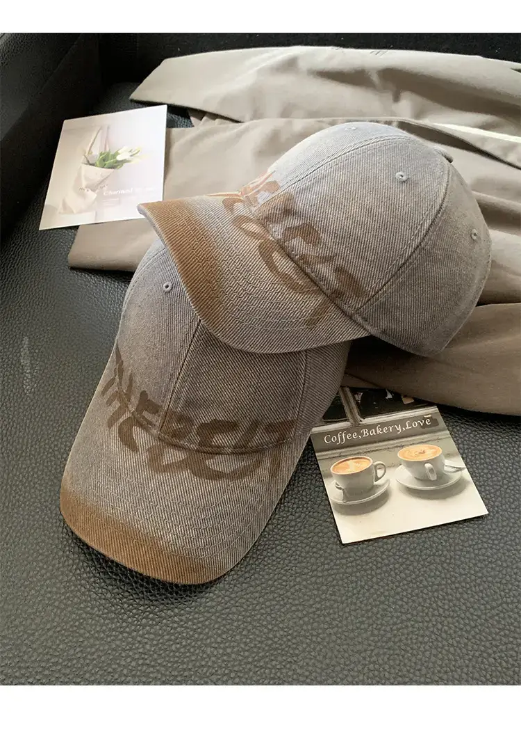 Women's Black Washed Cap with White Letter Embroidery — feature 6
