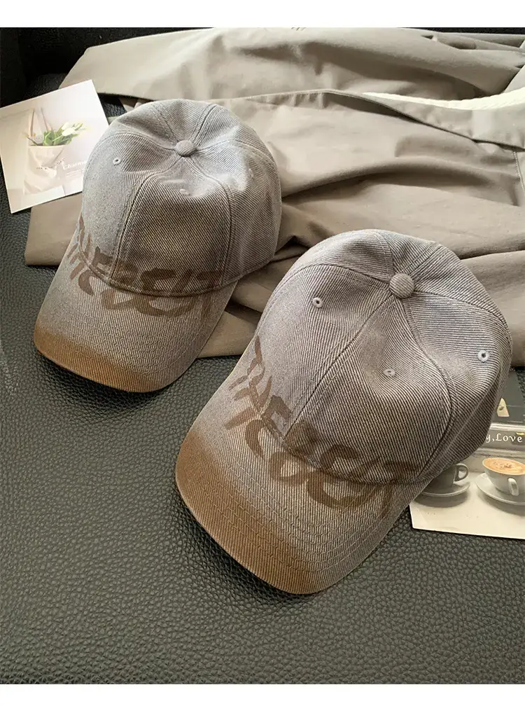 Women's Black Washed Cap with White Letter Embroidery — feature 7
