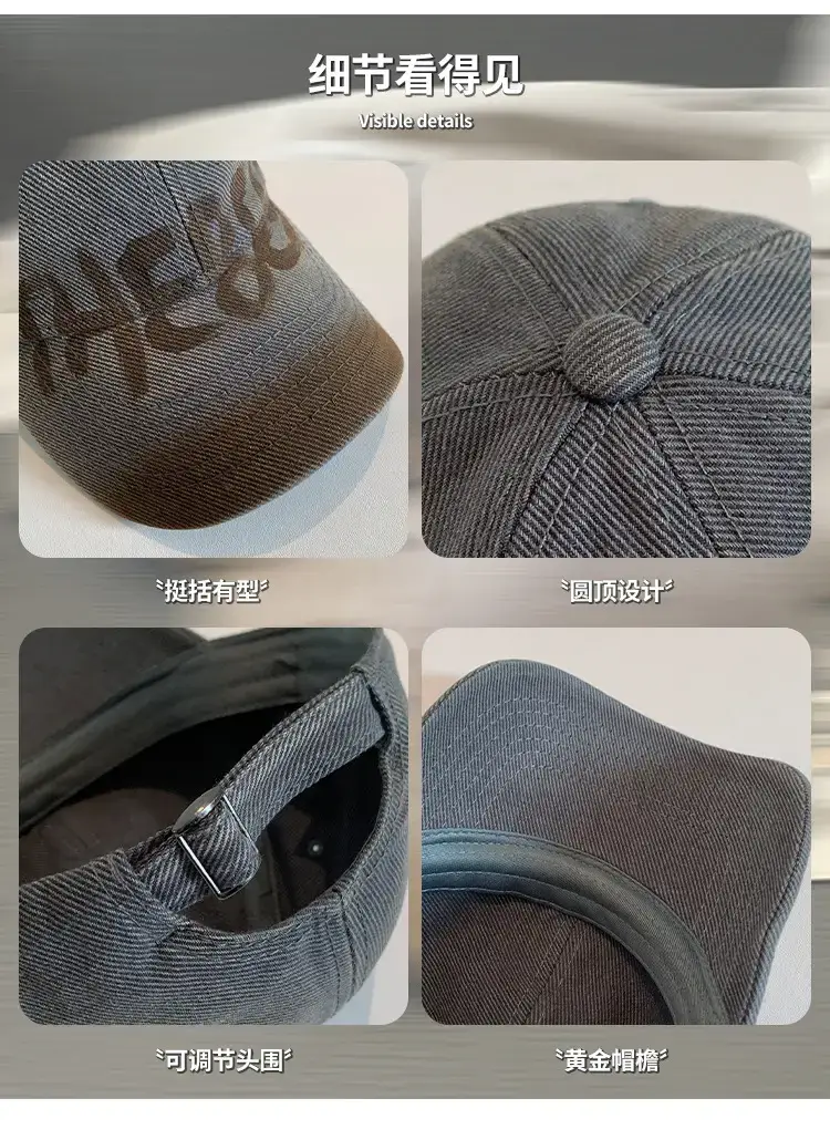 Women's Black Washed Cap with White Letter Embroidery — feature 8
