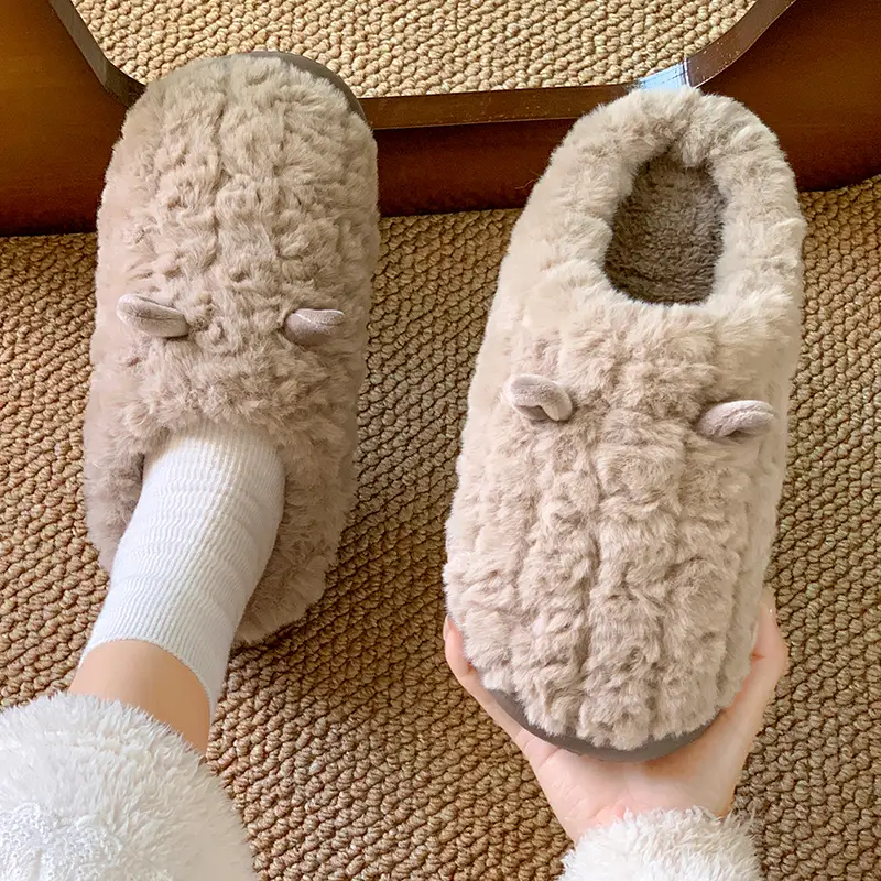 Cotton Slippers for Men, Winter 2026 New Style, Indoor Home Thick-Soled Warm Plush Couple Slippers for Autumn and Winter, Women's - Image 3