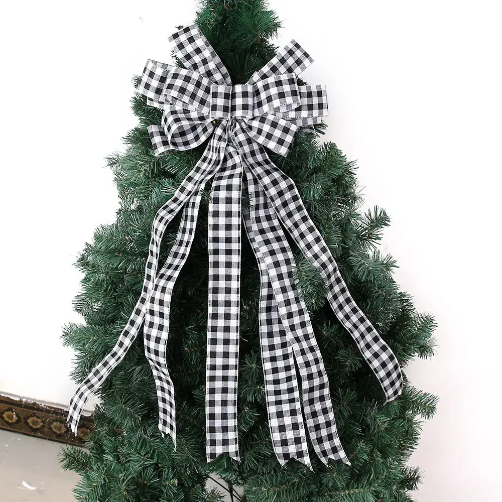 Red Black Checkered Bow for Christmas Tree Top - Image 5