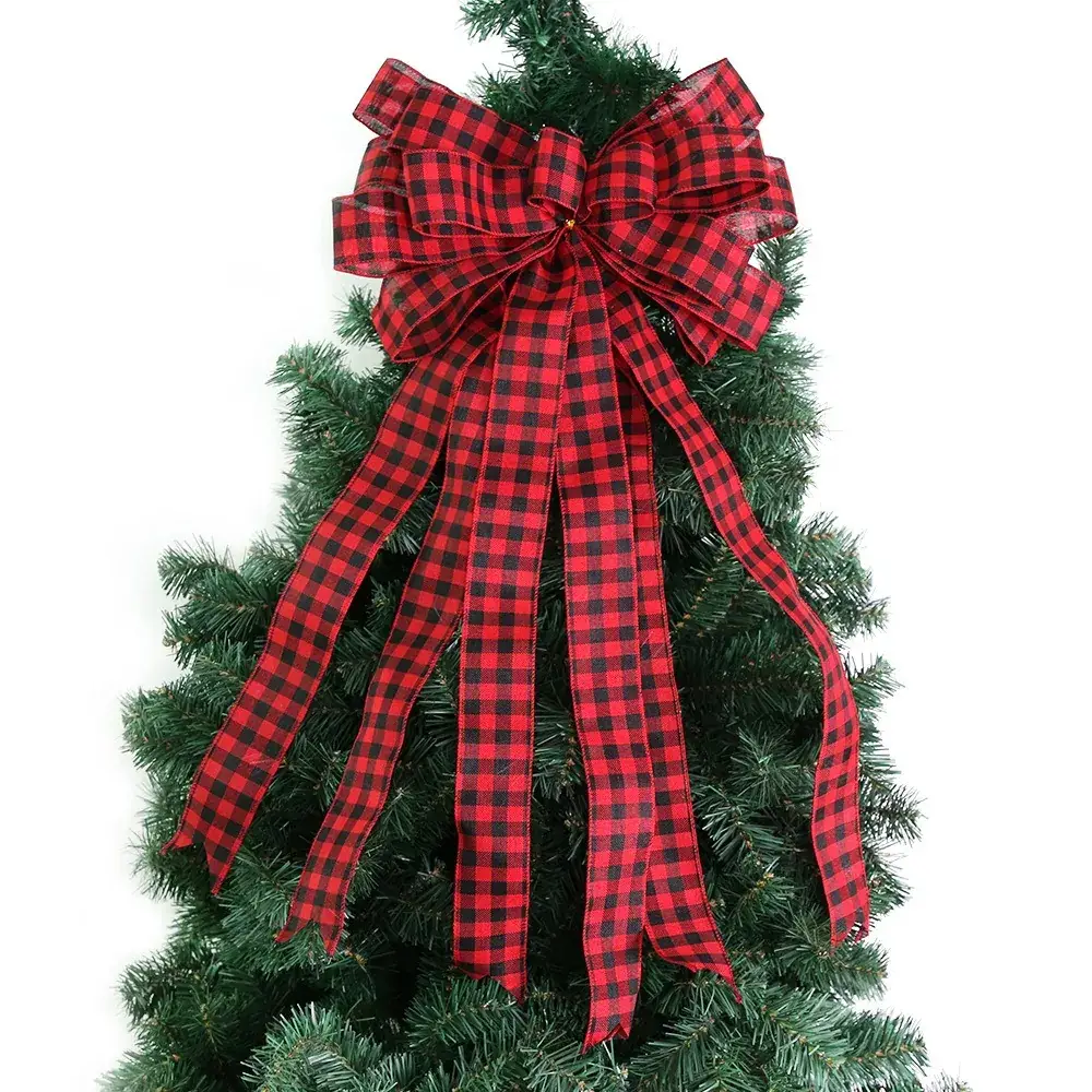 Red Black Checkered Bow for Christmas Tree Top - Image 6