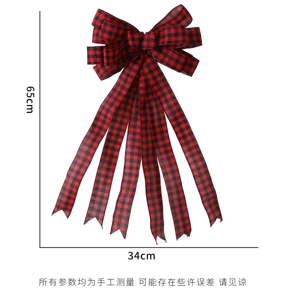 Red Black Checkered Bow for Christmas Tree Top - Image 7
