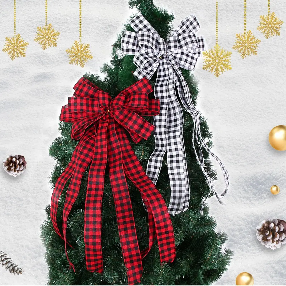 Red Black Checkered Bow for Christmas Tree Top — feature 6