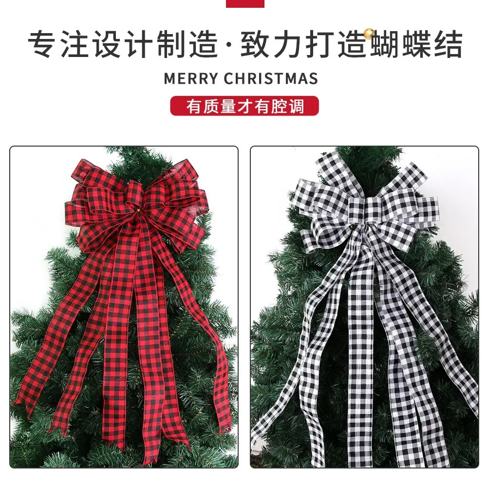 Red Black Checkered Bow for Christmas Tree Top — feature 7