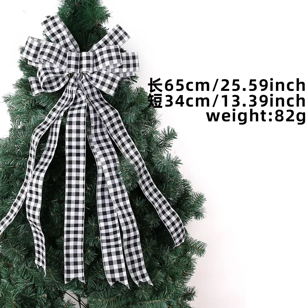 Red Black Checkered Bow for Christmas Tree Top - Image 2