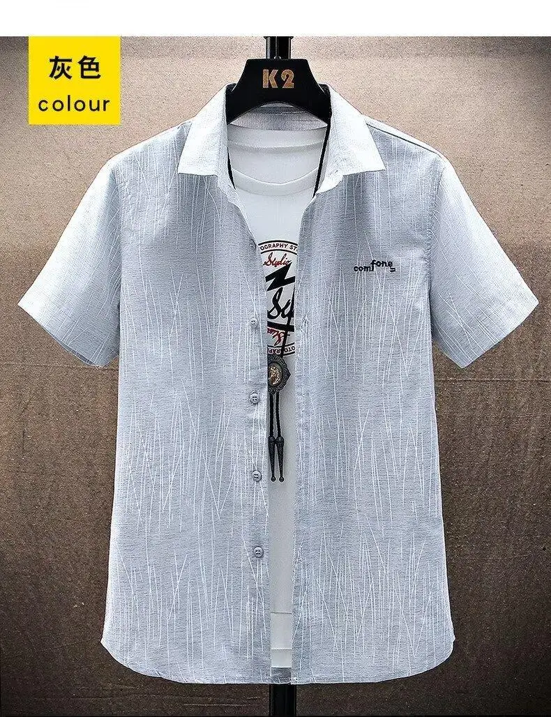 2024 Men's White Stripe Short Sleeve Shirt — feature 7