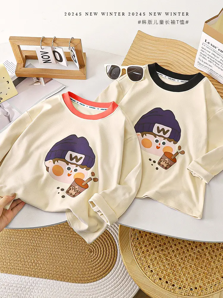 Children's Cotton Long Sleeve T-Shirt with Cartoon Print - Image 4