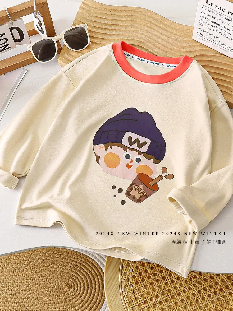 Children's Cotton Long Sleeve T-Shirt with Cartoon Print - Image 7