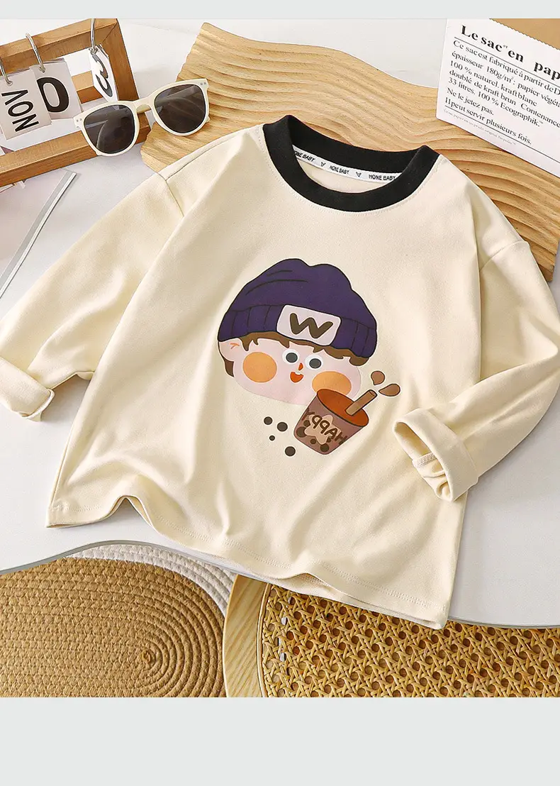 Children's Cotton Long Sleeve T-Shirt with Cartoon Print — feature 9