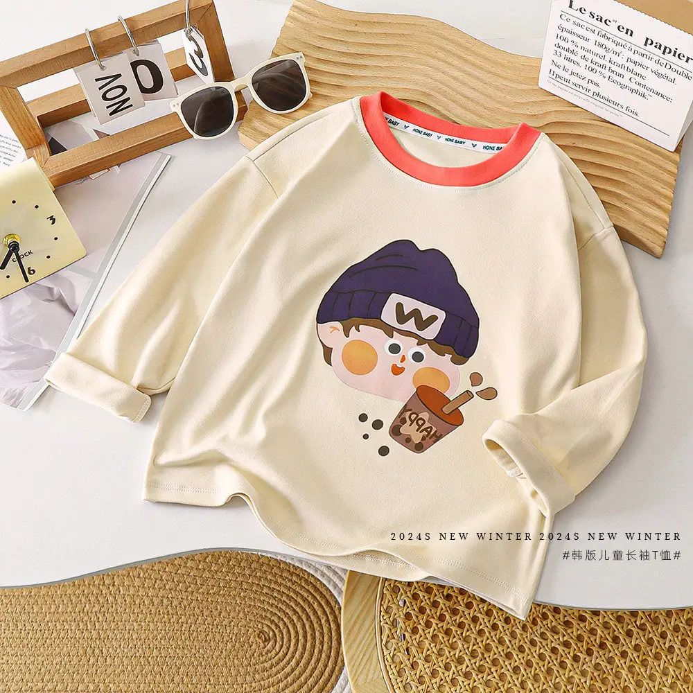 Children's Cotton Long Sleeve T-Shirt with Cartoon Print - Image 2
