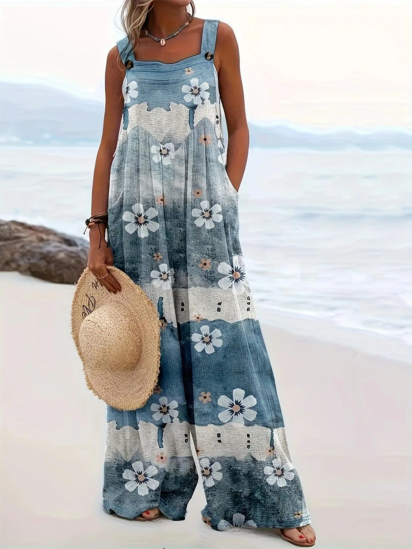Wide Leg Printed Sunflower Jumpsuit for Women - Image 6