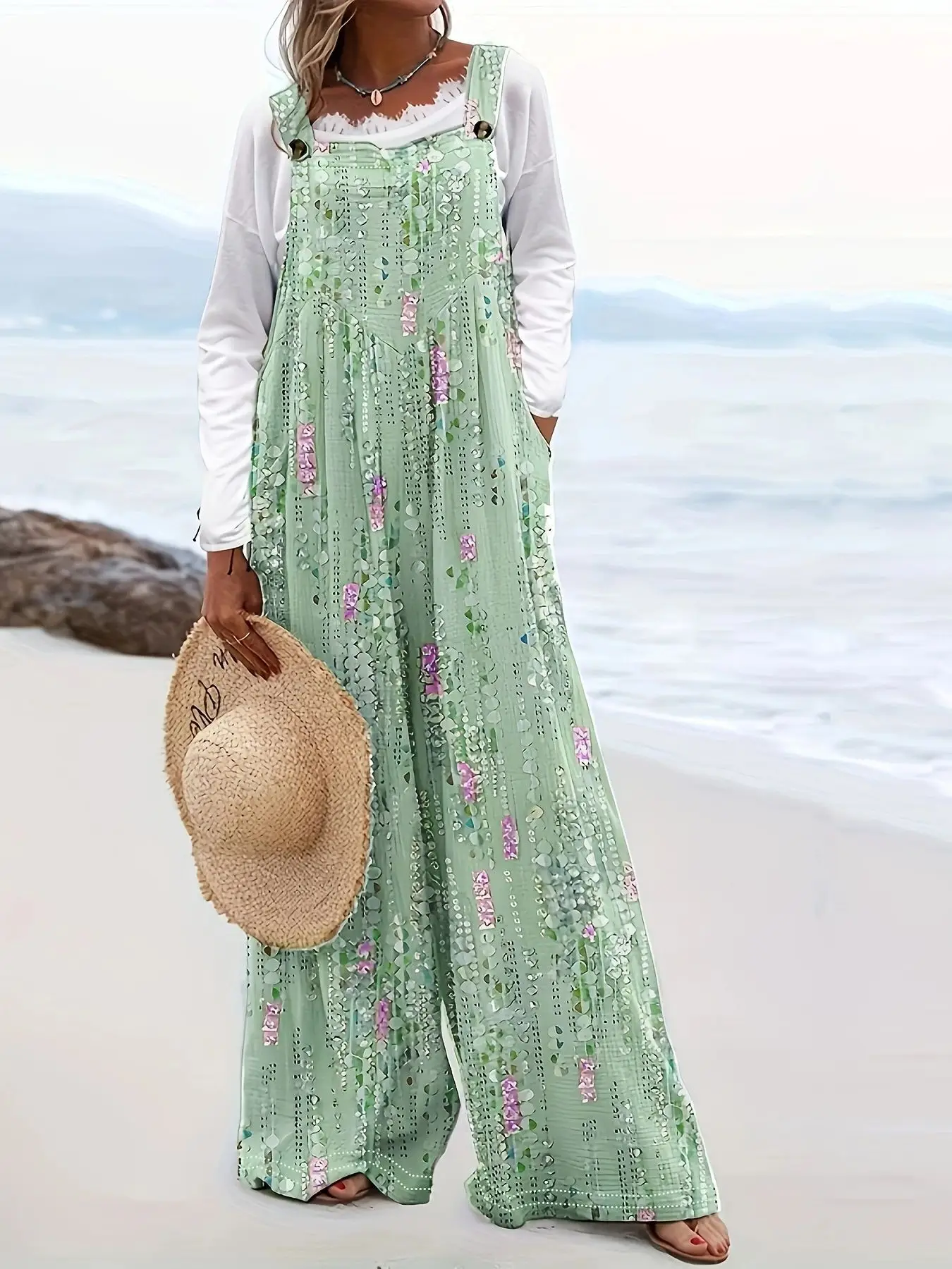 Wide Leg Printed Sunflower Jumpsuit for Women - Image 7