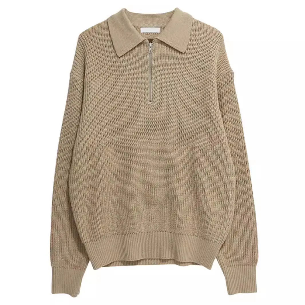 Men's Beige Knitted Polo Collar Sweater Set - Image 8