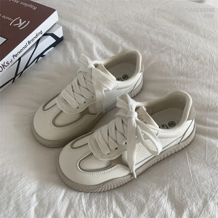 Thick-soled German Training Shoes 2024 Autumn New Breathable Explosive Leather Panel Shoes Niche Original All-match White Shoes Women's Shoes