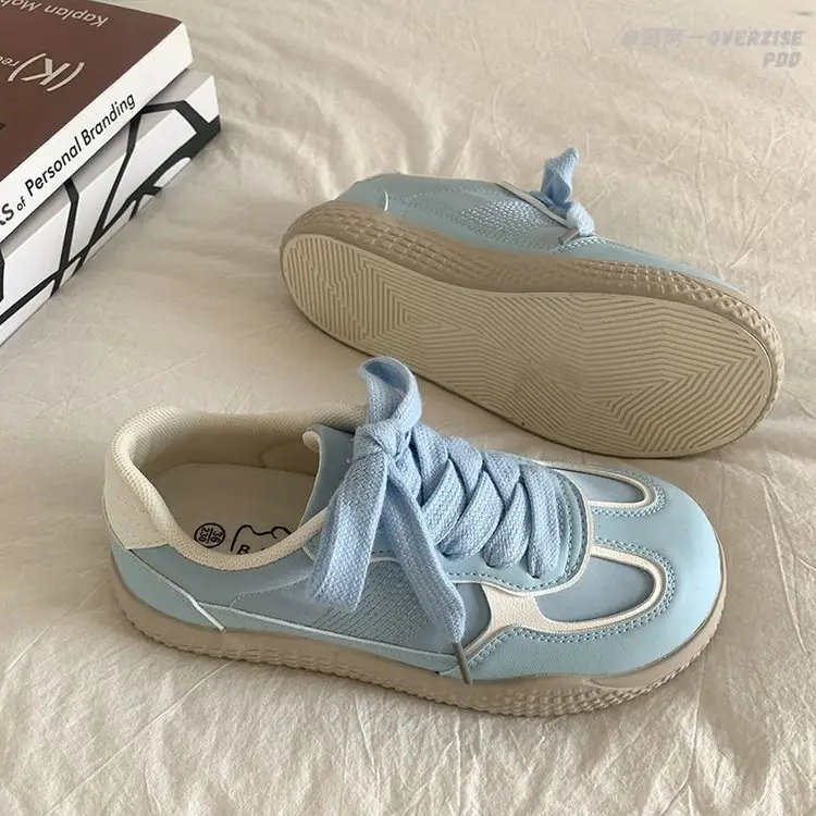 Thick-soled German Training Shoes 2024 Autumn New Breathable Explosive Leather Panel Shoes Niche Original All-match White Shoes Women's Shoes