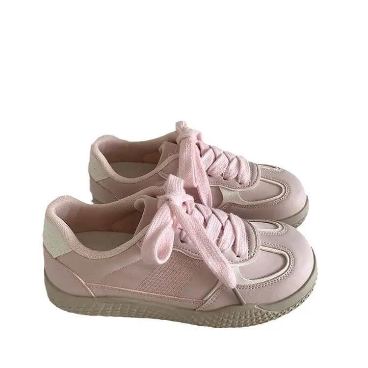 Thick-soled German Training Shoes 2024 Autumn New Breathable Explosive Leather Panel Shoes Niche Original All-match White Shoes Women's Shoes