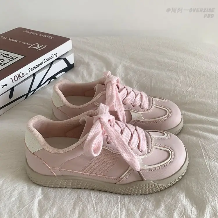 Thick-soled German Training Shoes 2024 Autumn New Breathable Explosive Leather Panel Shoes Niche Original All-match White Shoes Women's Shoes