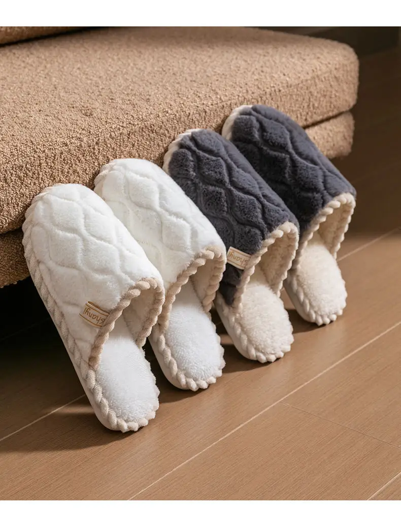 Cixi Cotton Slippers for Women Spring and Autumn and Winter Home Indoor Non-slip Home Warm Couple Winter Fur Plush Men — feature 19