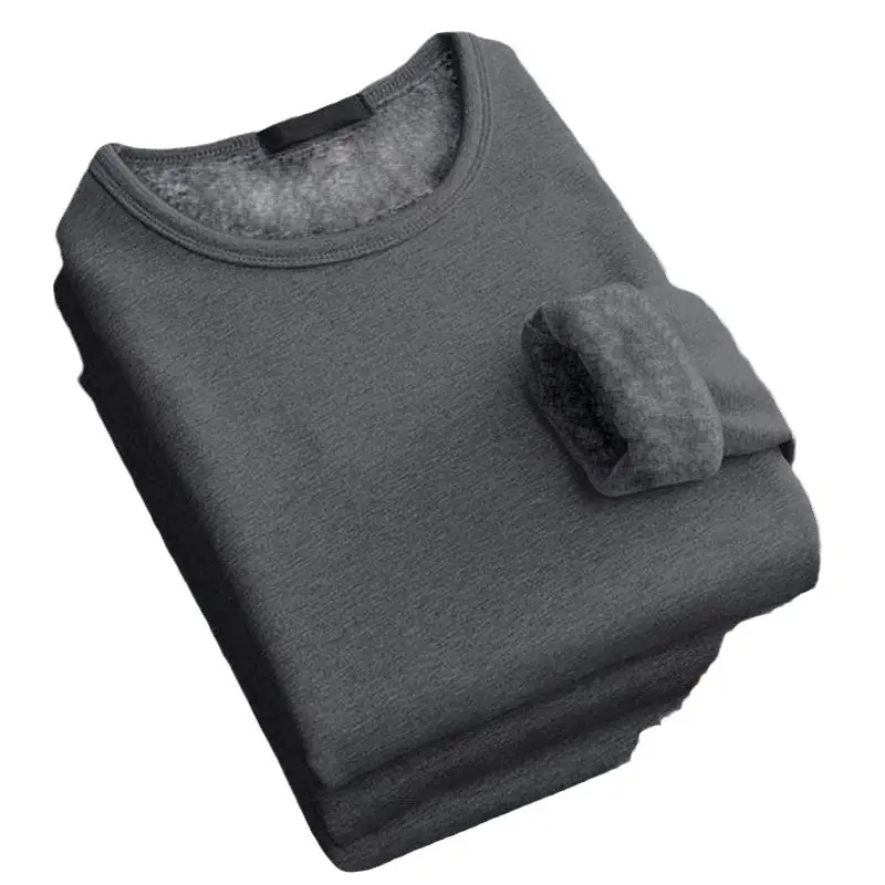 Men V-neck Fleece Lined Thermal Shirt Grey Winter Long Sleeve