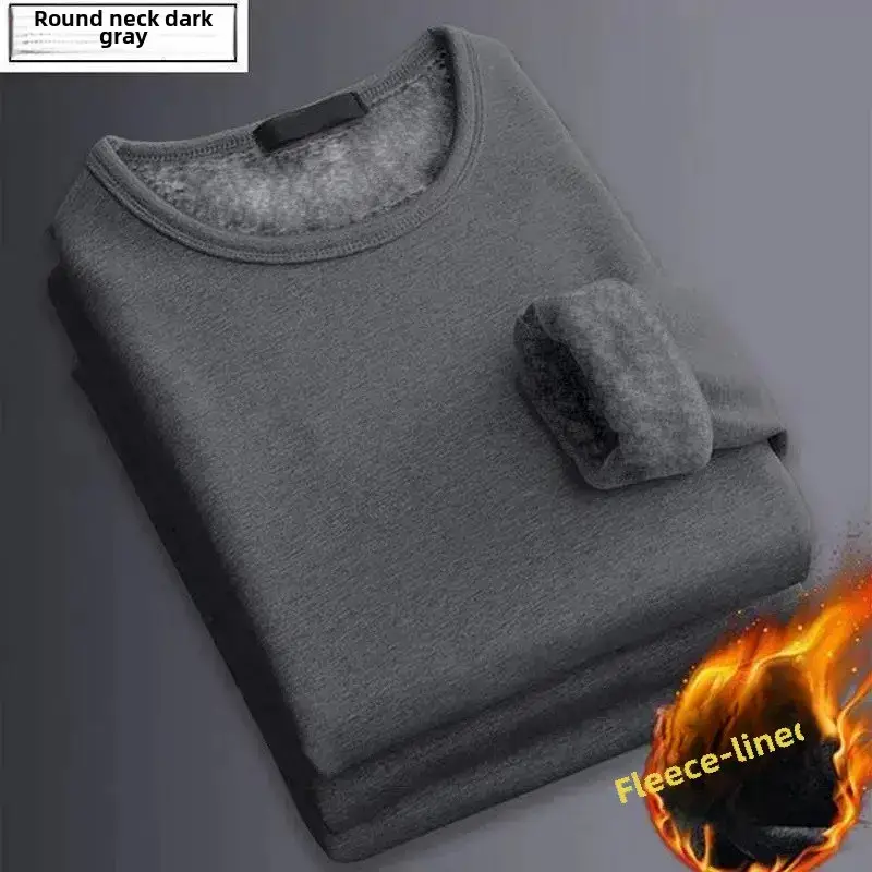 Men V-neck Fleece Lined Thermal Shirt Grey Winter Long Sleeve