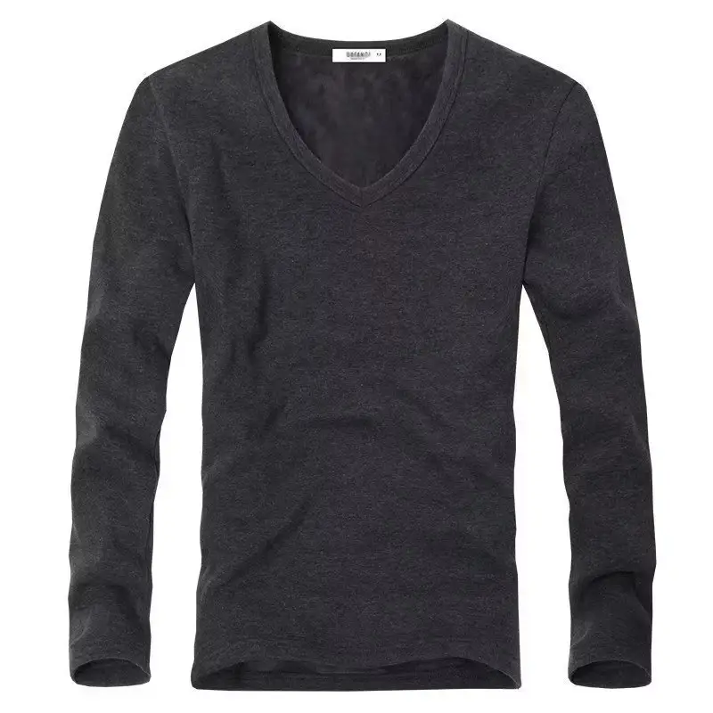 Men Fleece Long Sleeve T-Shirt Dark Grey Round Neck — feature 8