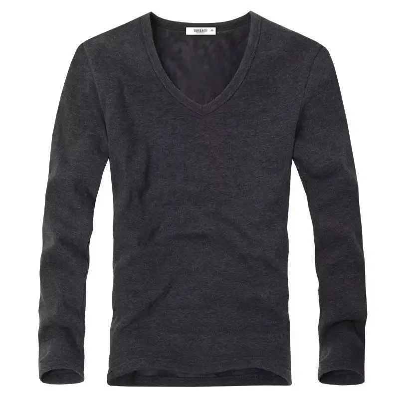 Men's Fleece Lined V-Neck Thermal Shirt Grey - Image 8
