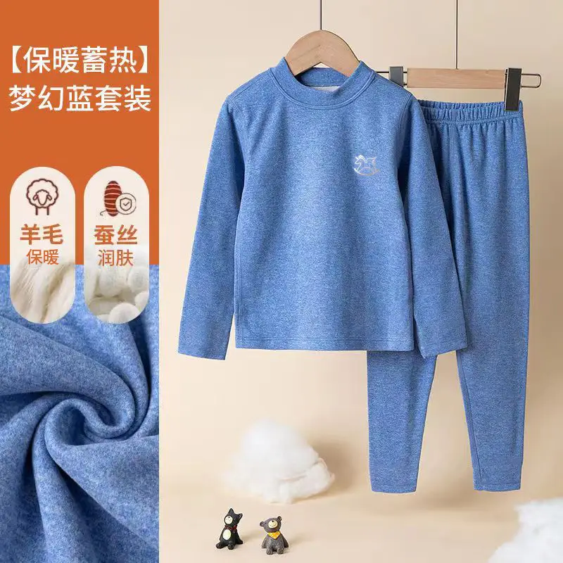 Wool Silk Thermal Pajamas for Big Boys Girls Autumn - Image 2